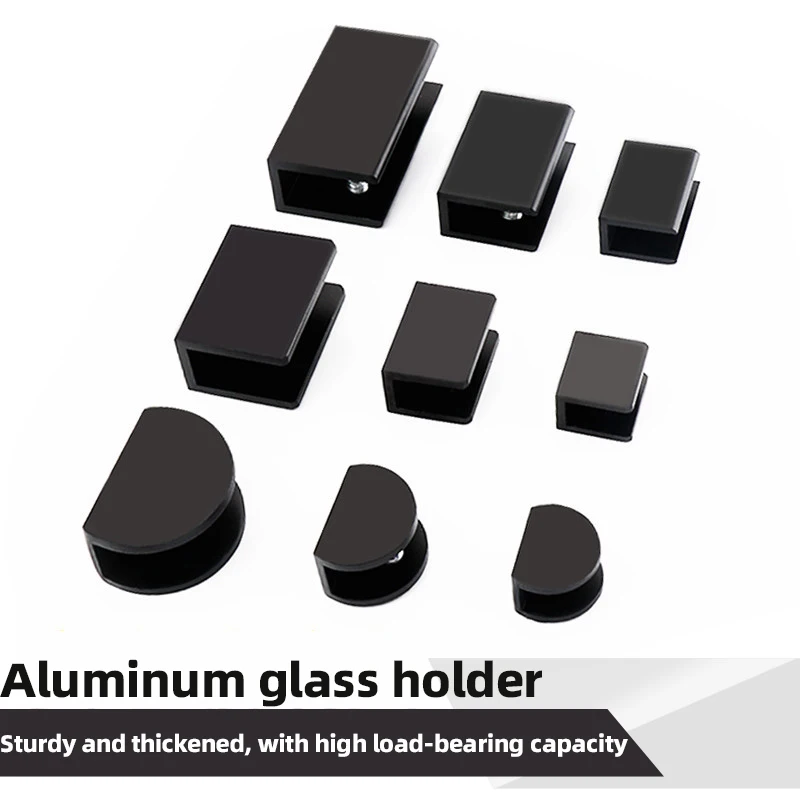 2pcs Black Aluminum Glass Clamps Home Accessories Laminate Brackets Partition Fixing Clamps Brackets