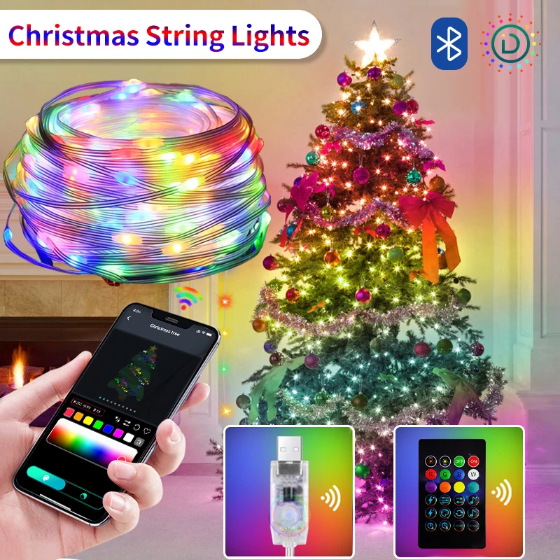 Guirnalda De Luces LED De 10 Metros - 100 Luces, Blanco Cálido, A Pilas, Impermeable, Para Decoración Navideña Y Fiestas