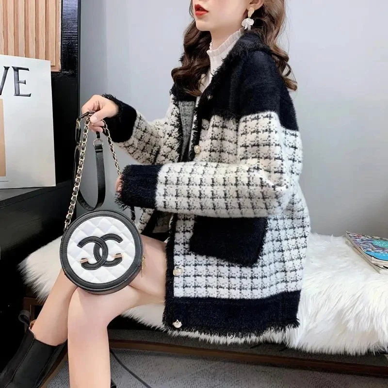 

2024 New Small Fragrant Coat Womens Korean Loose and Versatile Spring Autumn Imitation Mink Plush Tweed Female Short Jacket