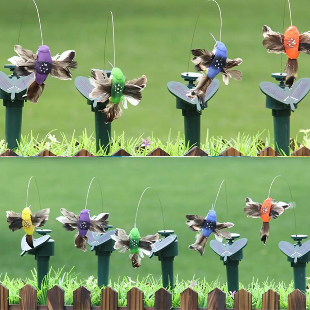 Solarbetriebene fliegende Kolibri-Federflügel, gefälschter Vogel, Power, Vibration, Vögel, Pfahl, fliegendes flatterndes Spielzeug für Gartendekoration