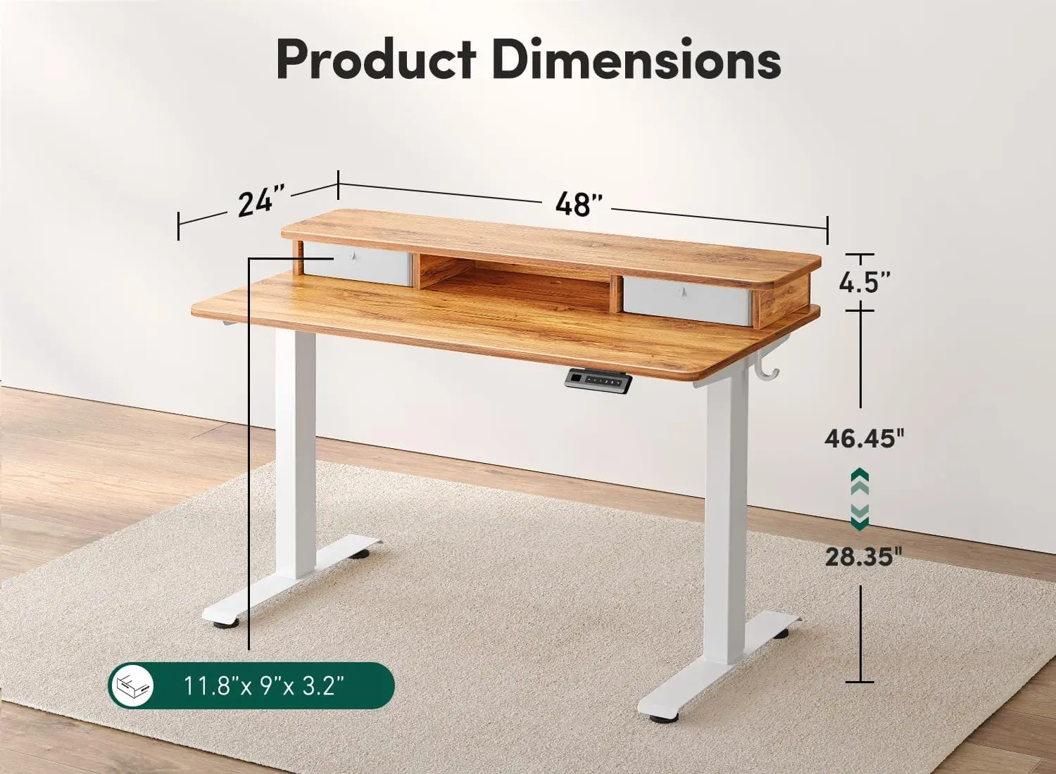48 x 24 Inch Height Adjustable Electric Standing Desk with Double Drawer, Computer Desk, Home Office Stand Up Tabl with 4 Height