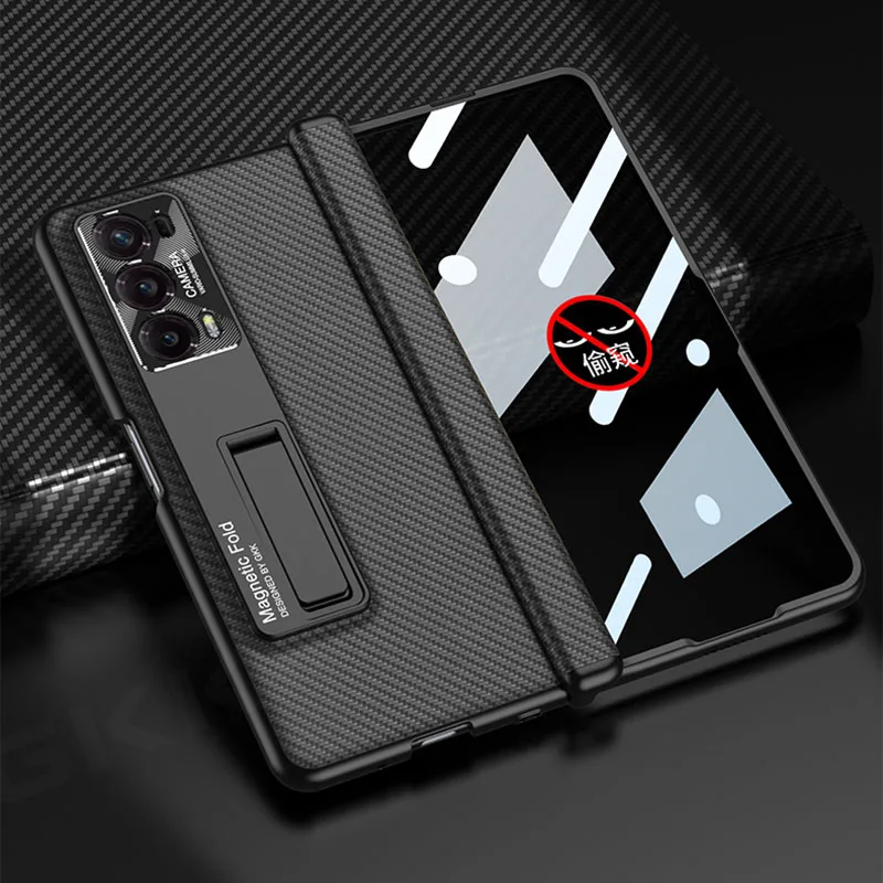 Magnetic Hinge Plain Leather Case for Honor Magic V2 Case Outer Anti-peek Glass