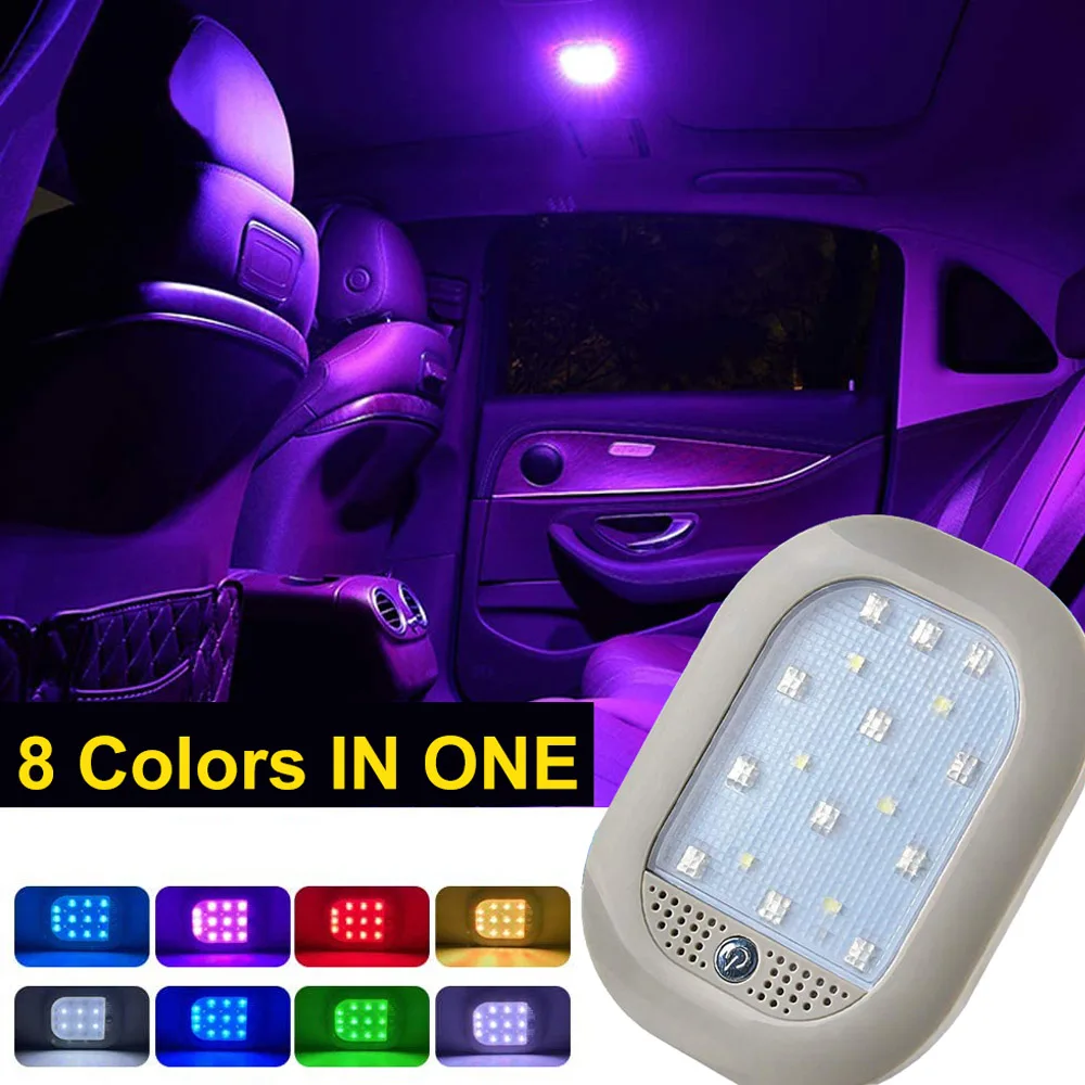 8 Colors Car LED Interior Light Roof Ceiling Reading Truck Cargo Area Atmosphere Ambient Lamp