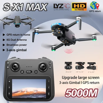 S-X1 MAX GPS Drone 4K Telecamera HD professionale Gimbal a 3 assi 5G Trasmissione di immagini digitali Schermo grande FPV Dron RC Quadcopter 5KM
