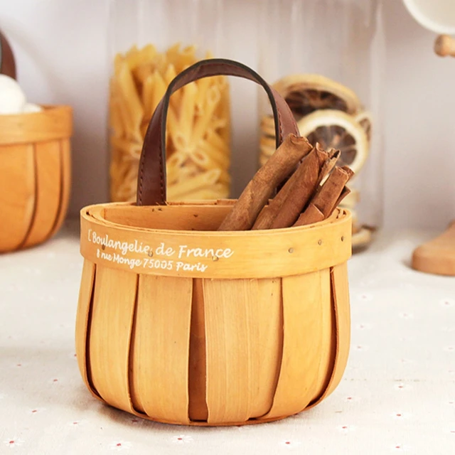 Small Wooden Basket with Handle 