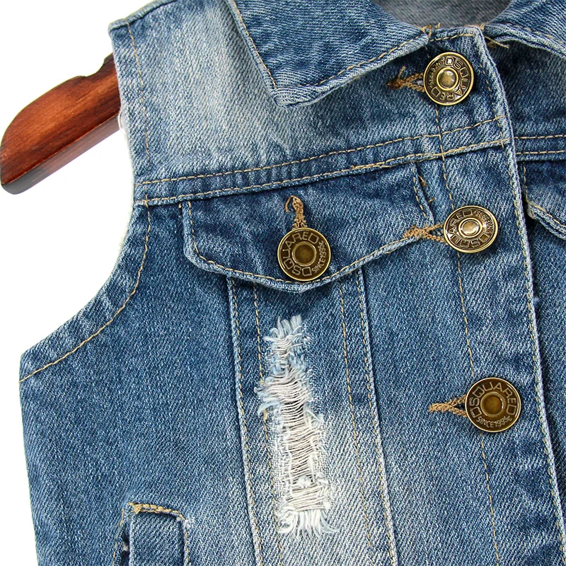 Size 120 Kids Outerwear Spring Autumn Kids Denim Clothes Girl Children Floral Butterfly Embroidered Coat Cowboy Waistcoats Vest