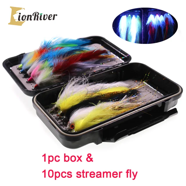 LIONRIVER 10Pcs/Set Fishing Lures For Saltwater Pike Bass Fishing Lure  Streamer Fly Bait With Box Fishing Tackles Accessori - AliExpress