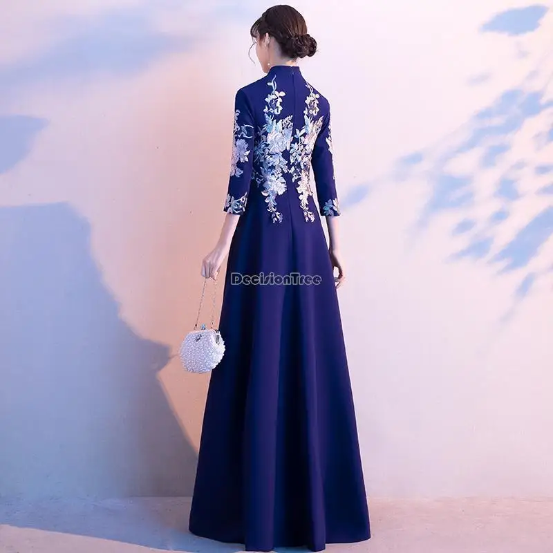 2023 cheongsam party dress female new improved chinese style long sleeve stand collar elegant long chinese style qipao dress s24