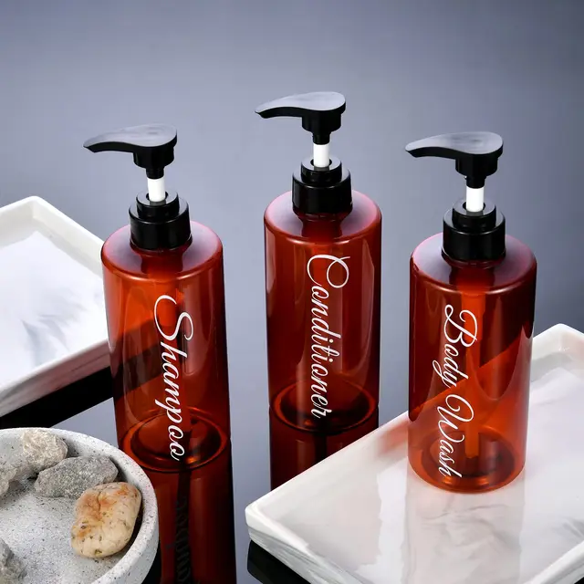 3Pcs Sampon És Kondicionáló Adagoló Palackok Fürdőszoba Műanyag Üres, Újratölthető Szivattyúk Kozmetikai Tartályok Készlet - Image 5