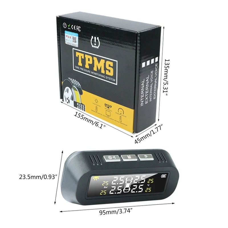 Tire Pressure Monitor TPMS Tire Pressure Monitoring System Solar Charge Auto Backlight LCD Display 4 Sensors for Cars SUVs Trucks Campers