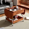 Modern Extended Coffee Table with Wheels, Folding Coffee Table with 1 Drawer and 2-Tier Storage, Metal Frame Coffee Table 3