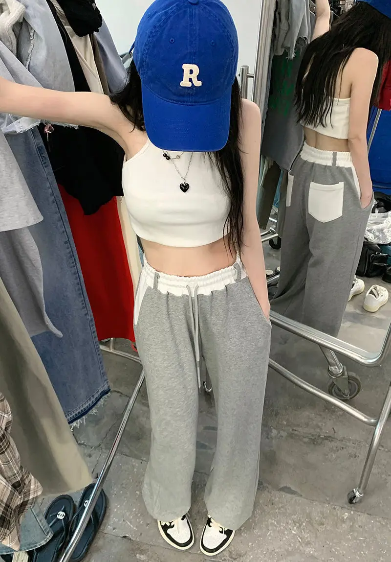 Y2k Fashion Casual Loose Vintage Summer Thin Sports Pants Women Elastic High Waisted Vintage Trousers Female Wide Leg Sweatpants