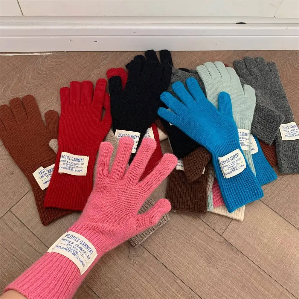 Keep Warm Knitted Gloves Fashion Cold Proof Windproof Touch Screen Gloves Pure Color Long Wrist Full Finger Gloves Winter