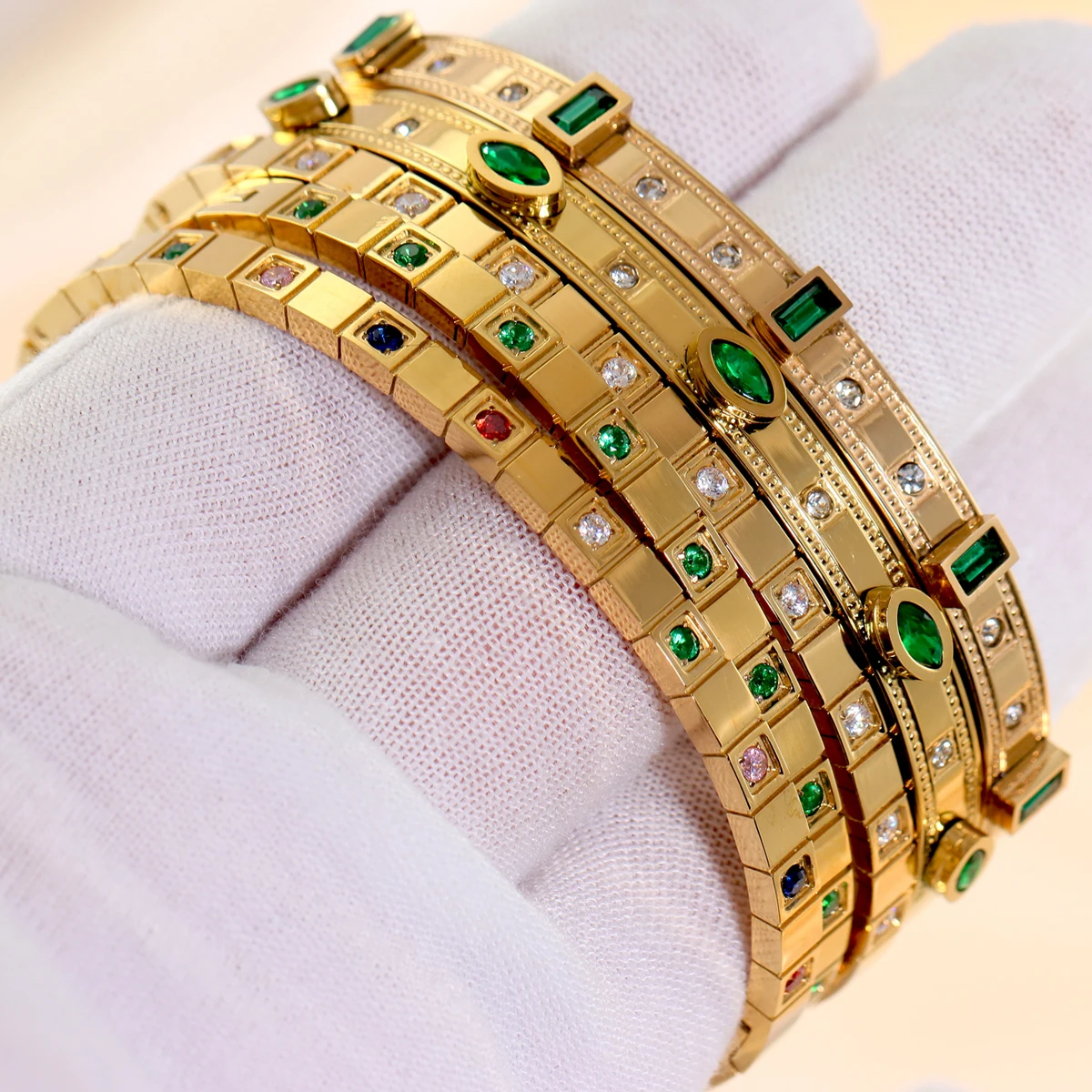 Stainless Steel Bracelet Trendy Chic Gold Color Simple 316L Stainless Steel Bangles Bracelets for Women Charm Colored Zircon Waterproof Jewelry Gift