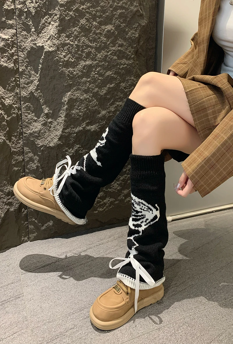 Y2K Girls Leg Warmers Fur Leg Warmers JK Girls Lolita Drawstring Five pointed Star Wide Leg Socks Set Subcultural Warm Socks