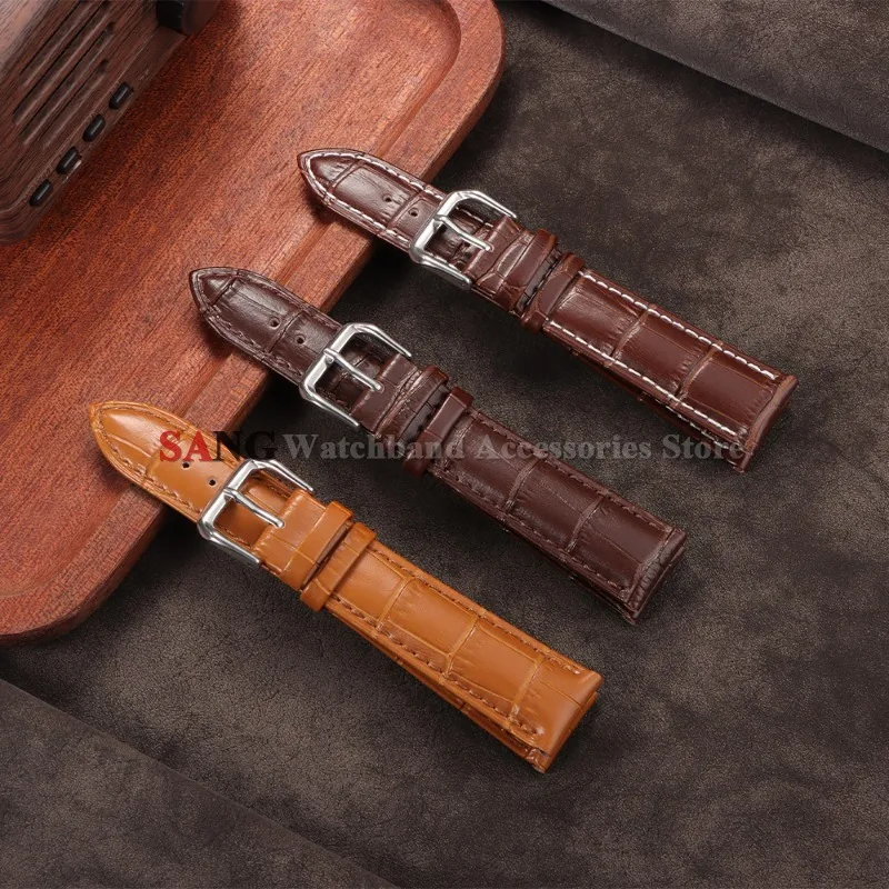 Premium Genuine Leather Watch Band - Elegant Business Bracelet in Black and Brown