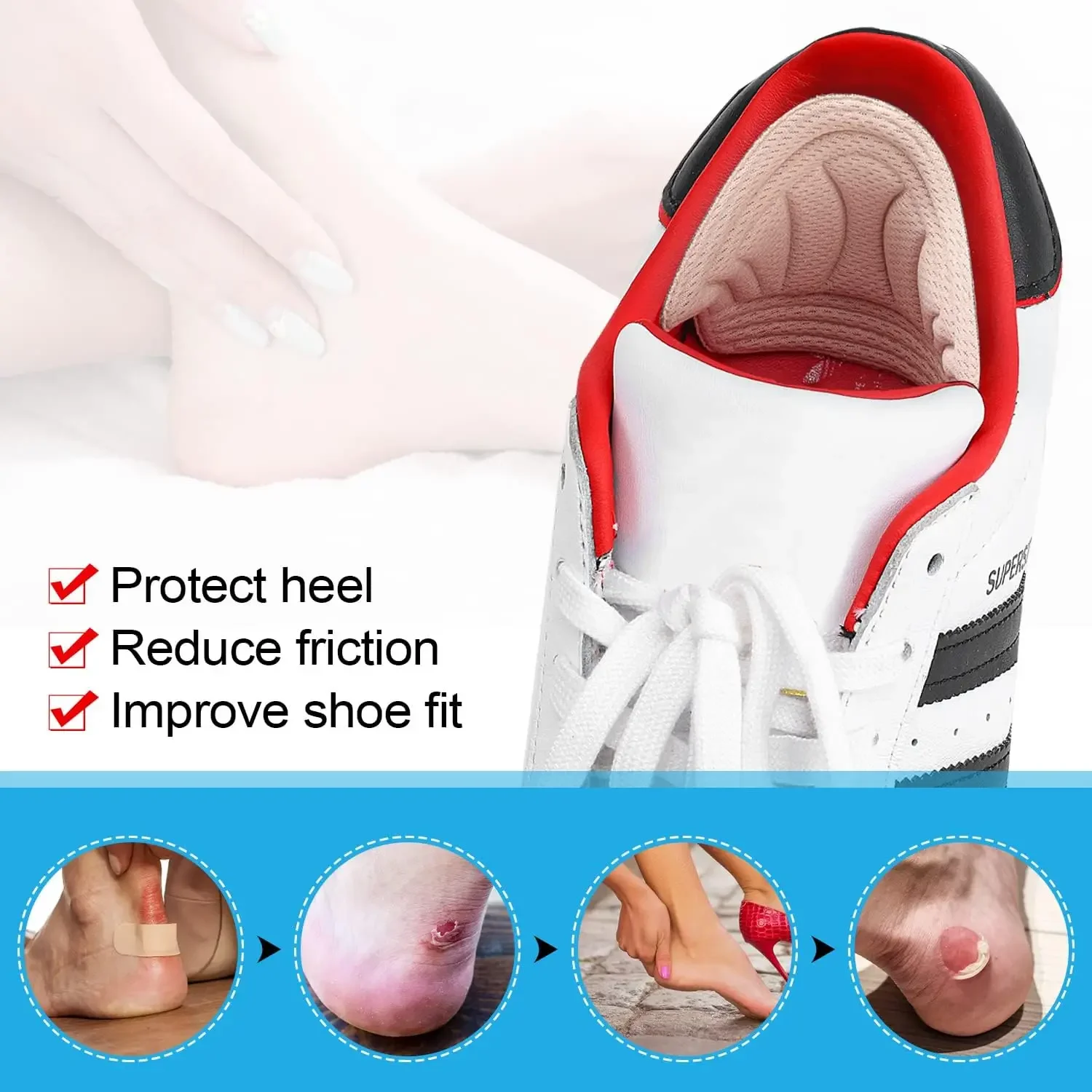 Description Picture 6 of item10pairs Insoles Patch Heel Pads for Sport Shoe Adjustable Size Feet Pad Pain Relief Cushion Insert Insole Heel Protector Sticker