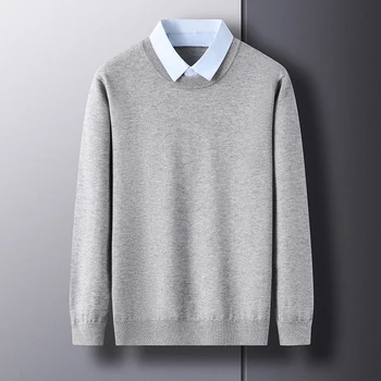 2025 nuovo autunno e inverno falso maglione in due pezzi da uomo casual colletto della camicia pullover maglione lavorato a maglia da uomo 1