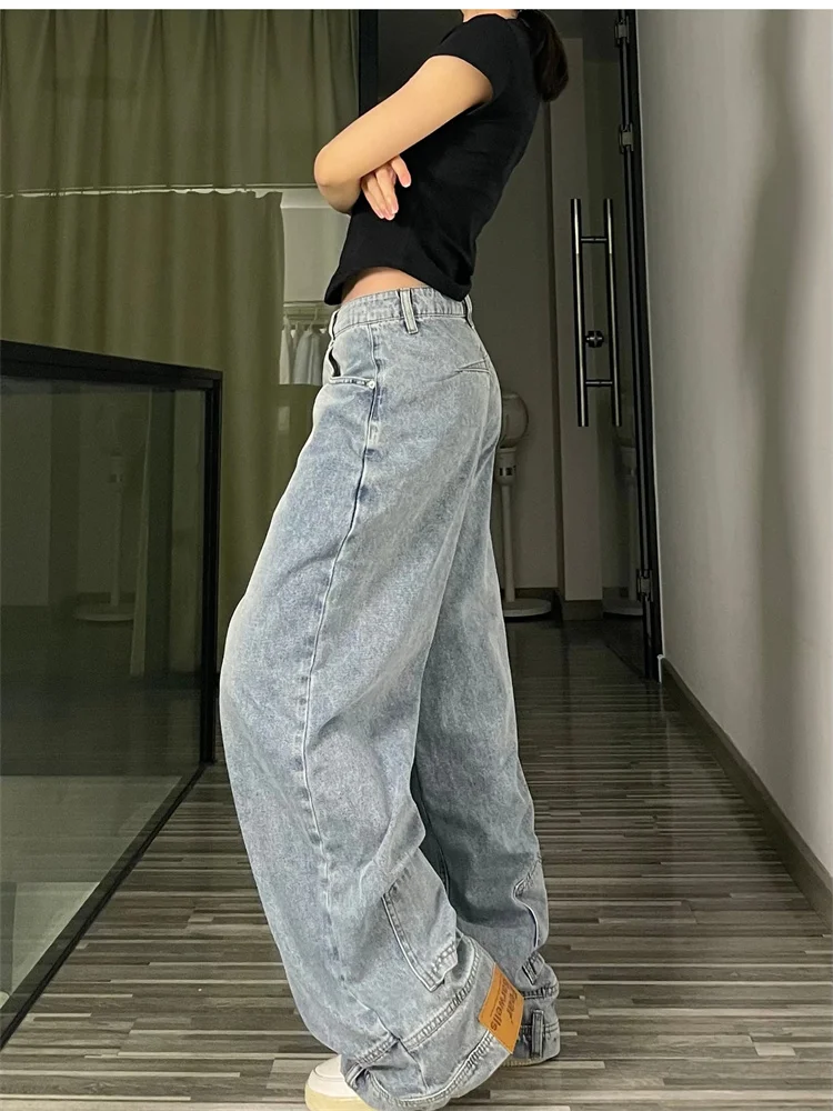 Ins Fashion American Retro Baggy High Waisted Jeans Woman High Street Denim Pants Reversible Trousers Streetwear Loose Jeans 3