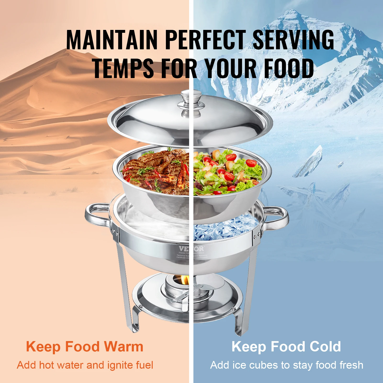 6 Qt 4 Pack Round Chafing Dish Buffet Set Stainless Steel Catering Warmer Server with Lid Water Pan chafing dish