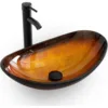 21.5" Bathroom Vessel Sink Artistic Single Brown Boat Glass Basin Countertop Bowl Sink for Lavatory Vanity Cabinet 1