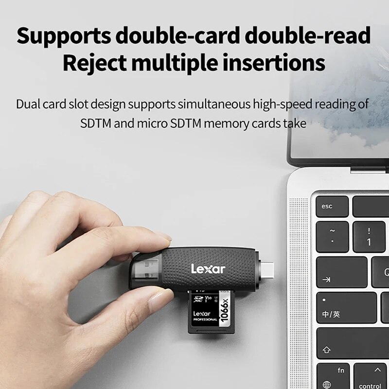 Lexar 2-in-1 Card Reader USB3.2 Type-C Dual Interface TF/SD Memory Card Dual-use Card Reader for Mobile Phones and Computers