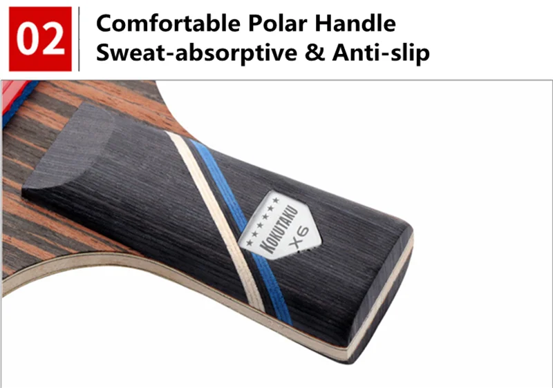 Description Picture 6 of itemKOKUTAKU X6 Star Ping Pong Paddle Advanced 7 Plywood Ebony Carbon Table Tennis Racket Set for Training School Club