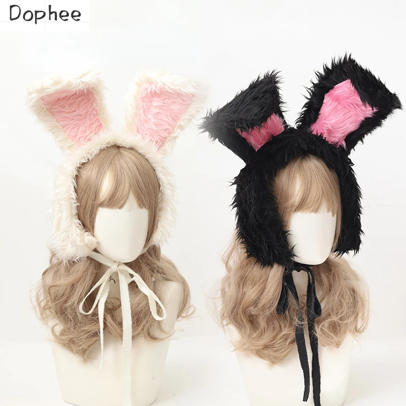 

Dophee Original Cute Lolita Earmuff Women's Autumn Winter Soft Fluffy Rabbit Ears Windproof Keep Warm Ear Muff Earcap