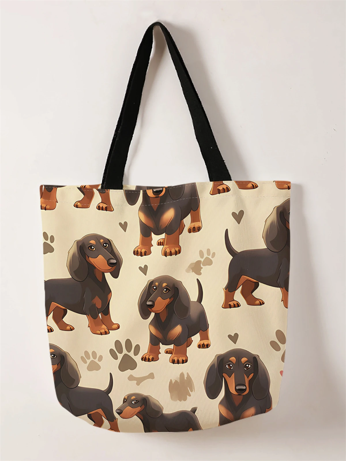 1 piece, cartoon dog handbag, reusable fashionable handbag, multifunctional handbag, printed canvas shopping bag