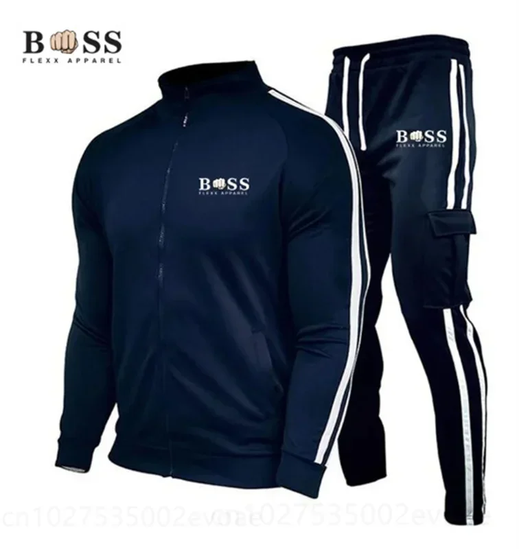 Fashion Sports Brand Set for Men's Zipper Hoodie, Casual Trendy Pants, Casual Fitness, Jogging, and Sportswear Set two-piece