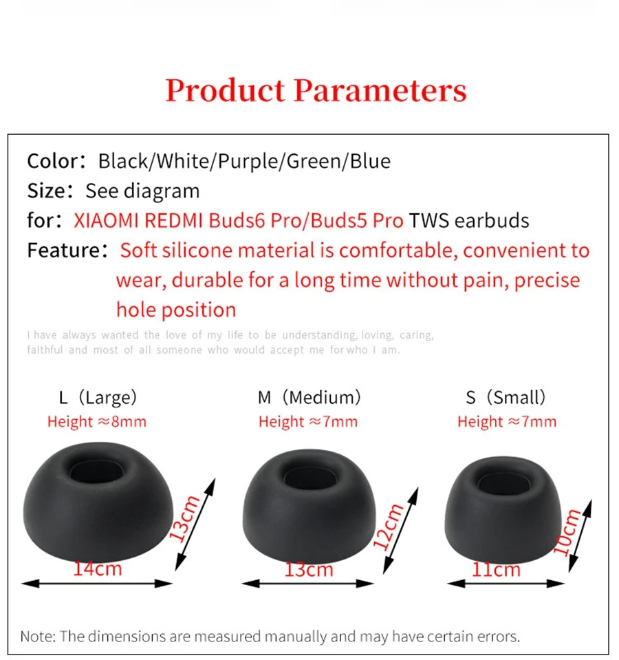 6Pcs Silicone Ear Tips for XIAOMI Redmi Buds6 Pro True Wireless Earbuds Eartips REDMI Buds5 Pro TWS Tips headphones Earplugs