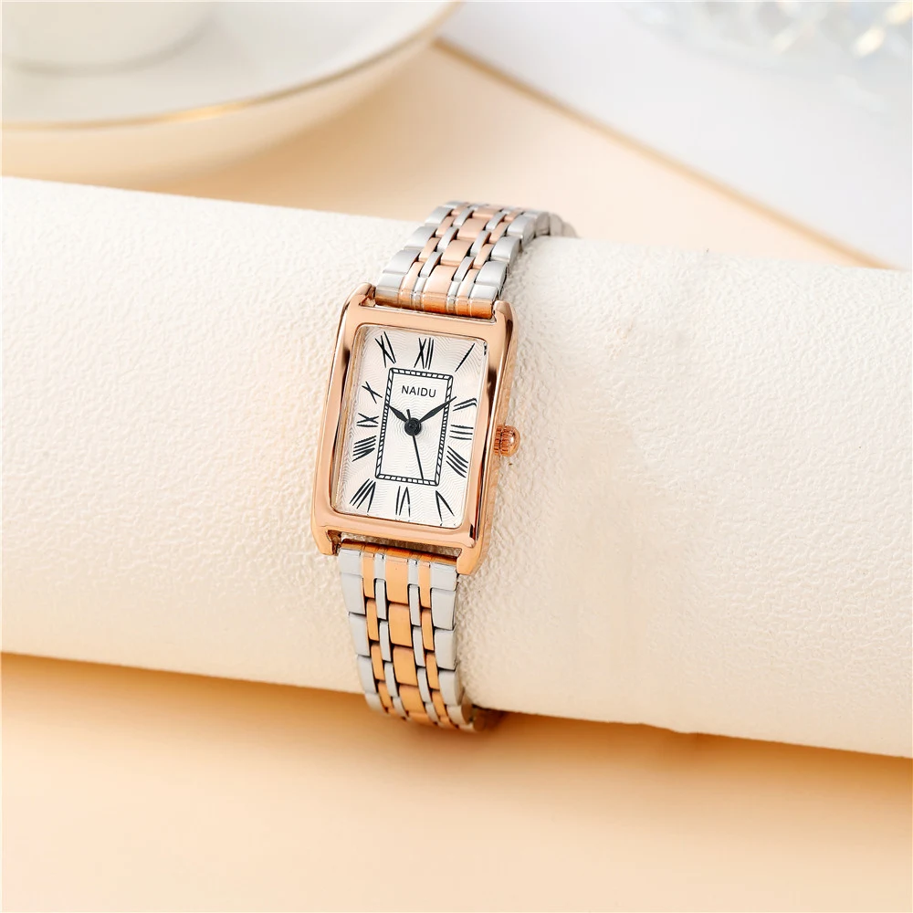 fashion elegant rectangle dial steel band women quartz watch 2