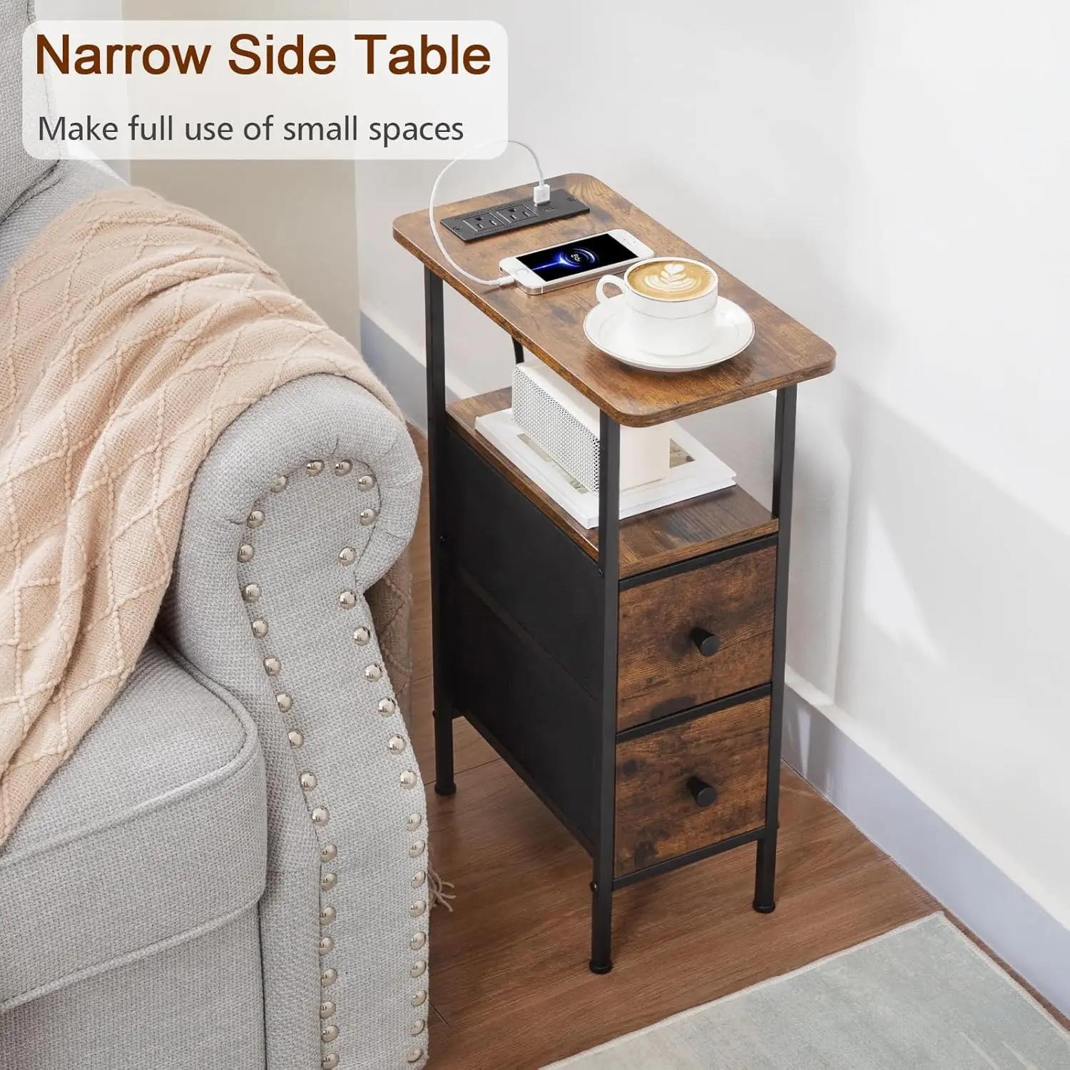 Narrow Nightstand with Charging Station 4