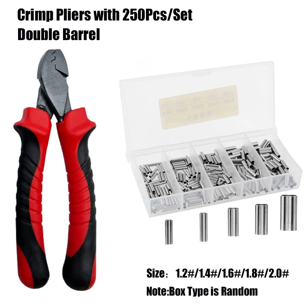 

Fishing Crimping Pliers With 250Pcs/Set Crimp Sleeves Single/Double Copper Tube Optional Fishing Wire Pipe Crimp Connector Tools