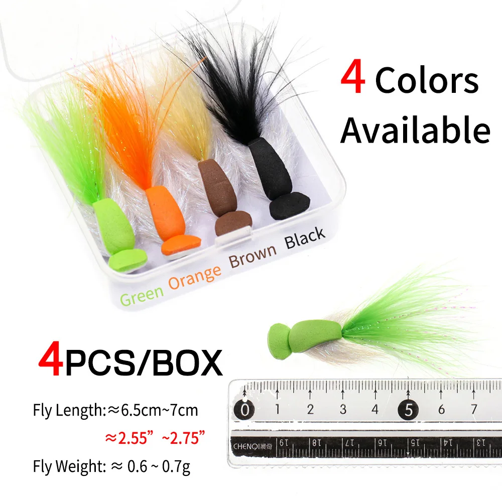 Bimoo 4PCS/BOX 2.5” Gurgler Fly 2# Hook Topwater Pattern Saltwater Flies  For Seatrout Striped Bass Redfish Tarpon Snook Pike - AliExpress