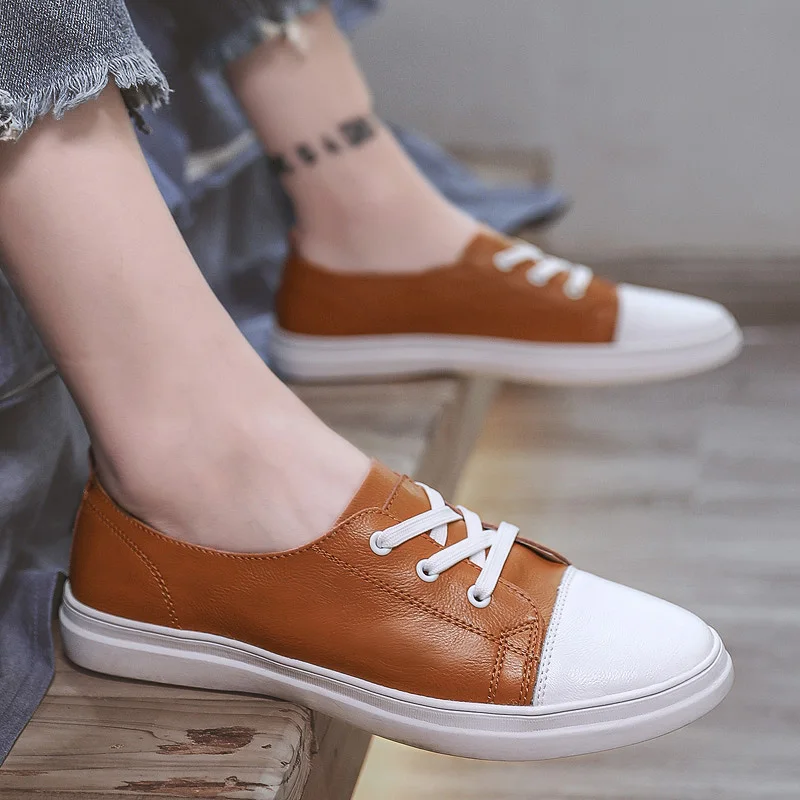 Genuine Leather Men's Casual Shoes Business Office Shoes White Flat Men Comfortable Sports Driving Zapatos Hombre
