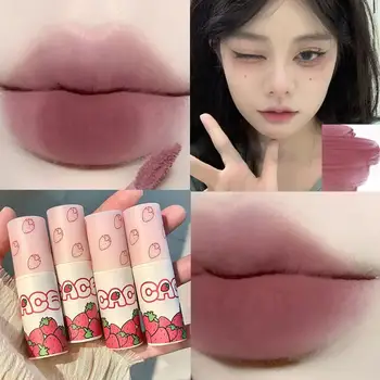 6 색 브라운 핑크 립 글레이즈 매트 리퀴드 립스틱, 귀여운 딸기 방수 벨벳 누드 레드 립 머드 볼크 루즈 틴트 화장품