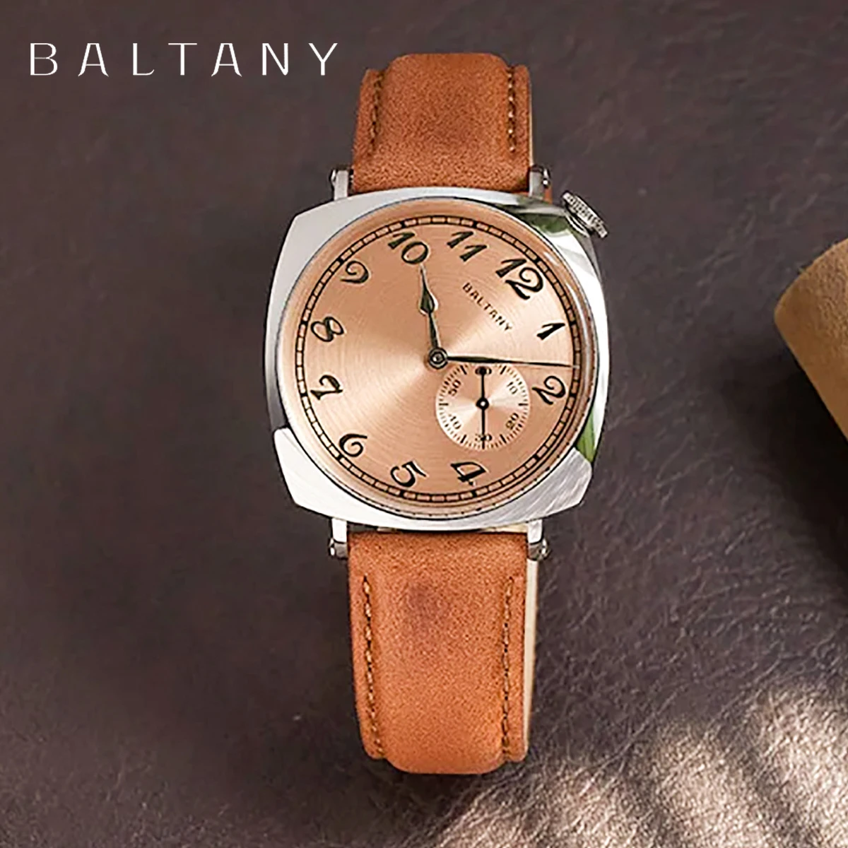 Baltany 1921 St1701 Klassiek Heren Automatisch Mechanisch Horloge Luxe Saffier Vintage Lederen Waterdicht 5bar Horloge Reloj Hombre