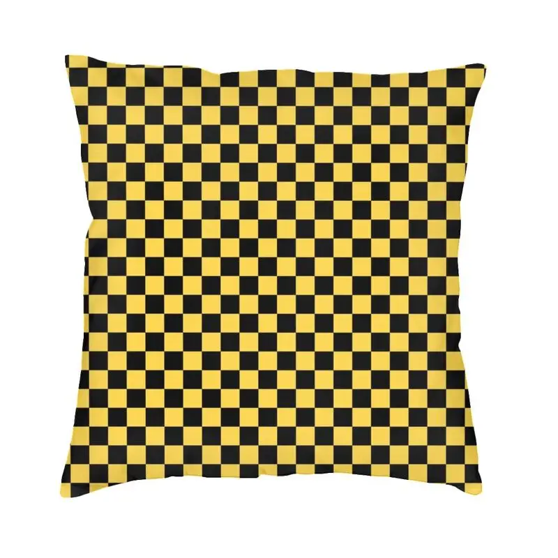 

Checkerboard Pattern Yellow And Black Square Pillowcover Decoration Cushion Cover Throw Pillow for Car Double-sided Printing