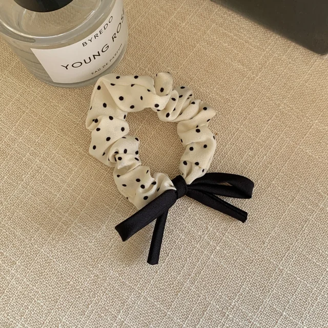 2pcs Polka Dot Bow Small Scrunchies – Girl's Elegant Style Hair Ties, Double Ponytail Elastic Bands, Hair Accessories 2