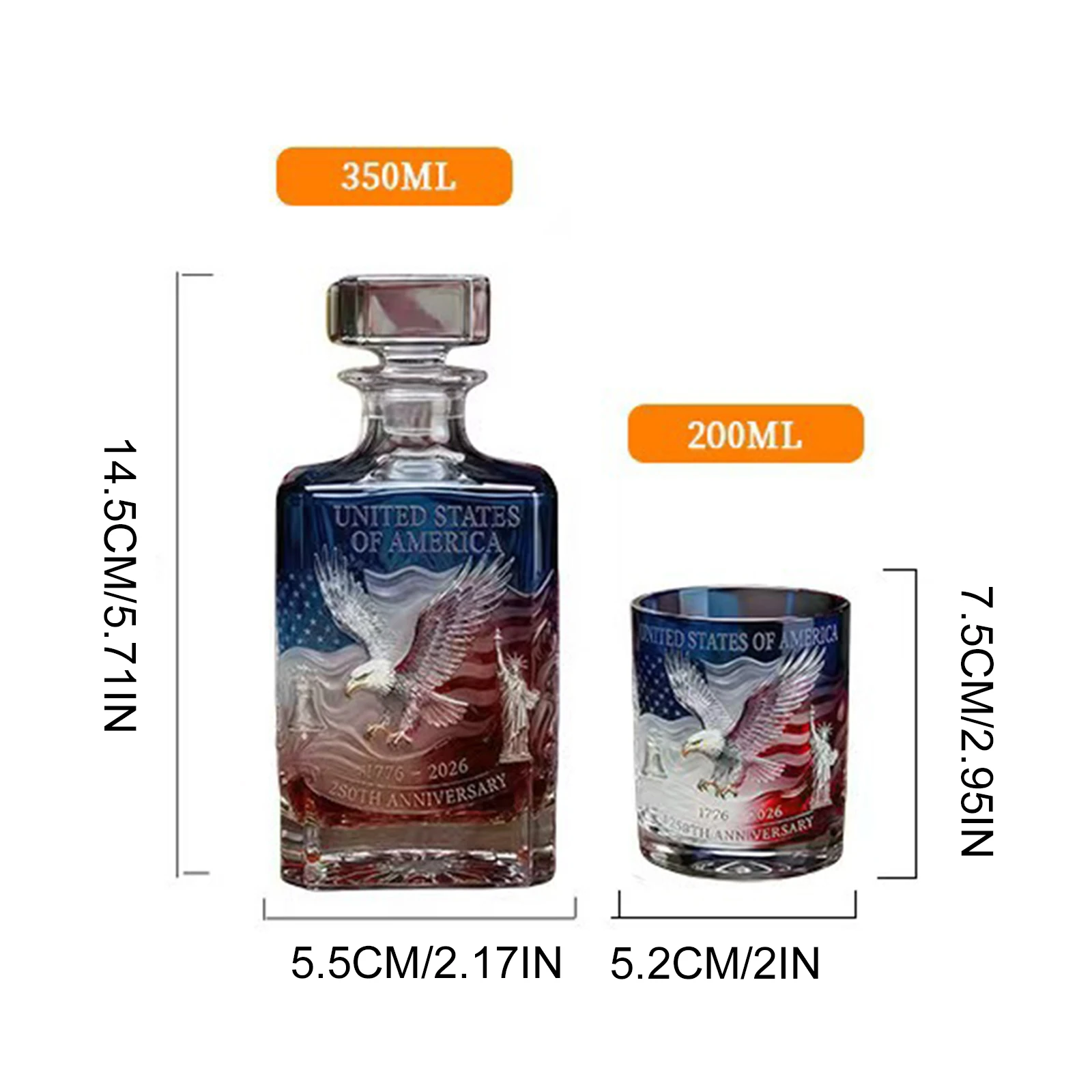 미국 250주년 기념 위스키 디캔터 애국적인 350ML 헤리티지 위스키 유리병 버번 스카치 여성 남성 선물용