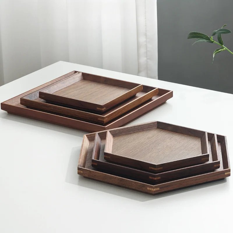 Black Walnut Solid Wood Tray Tea Cup Tray Coffee Dessert Household Kitchen Storage