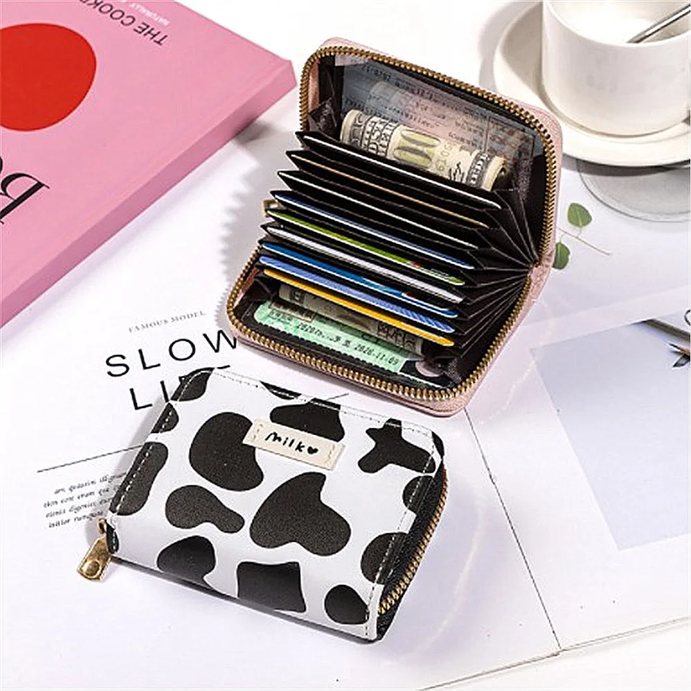 Biyejit Cow Print Leather Long Wallet - Travel Money Pouch With Card Slots & Phone Pocket