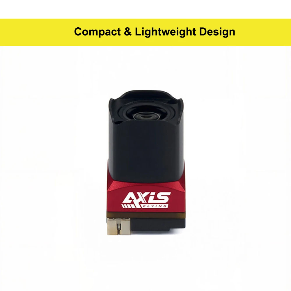 Vue arrière de la caméra FPV AxisFlying OWL Black Pro 1800TVL, avec connecteurs et dissipateur thermique.