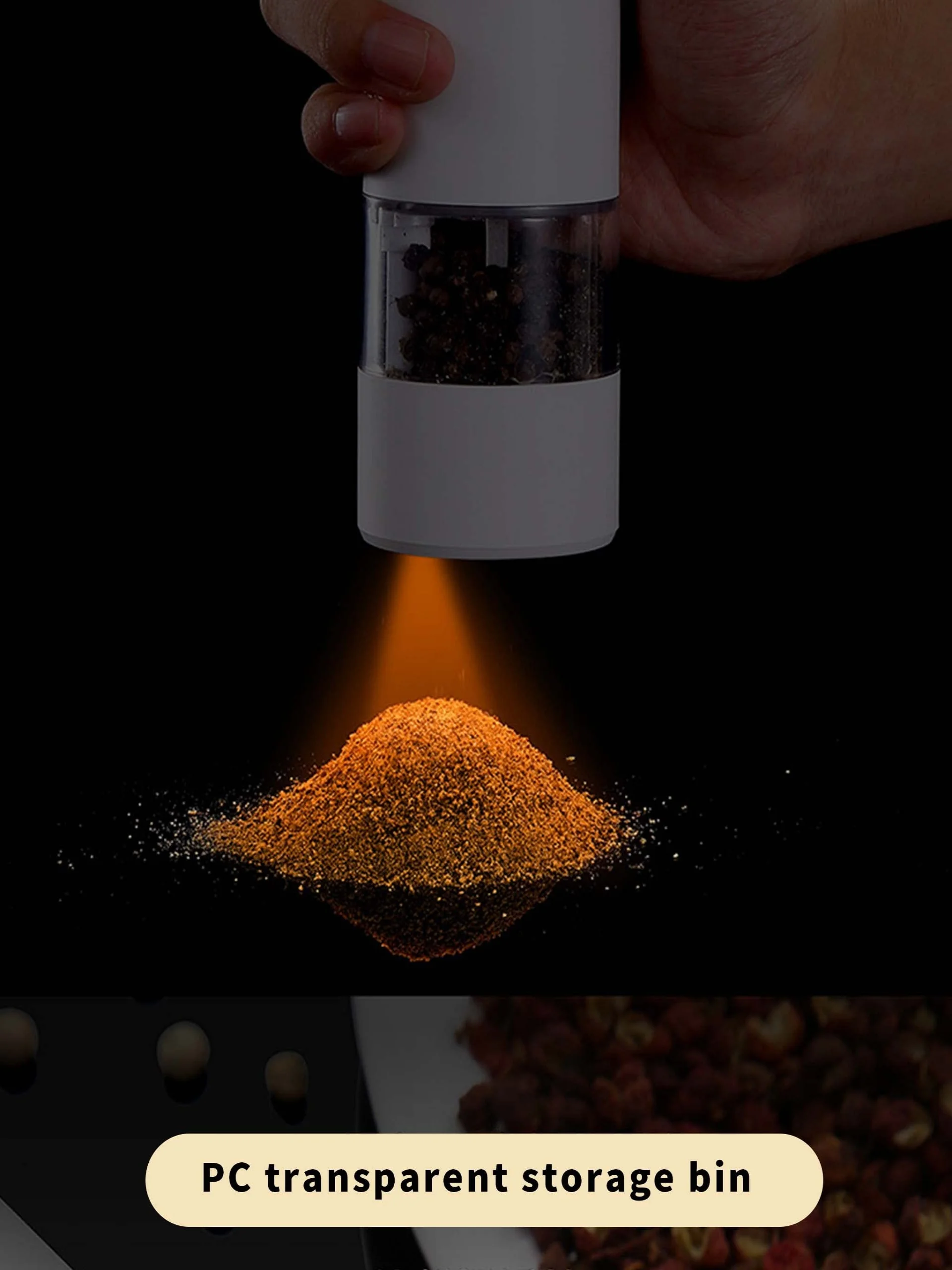 Elektrische Pfeffermühle USB Wiederaufladbar Automatisches Salz und Gewürzmühle Keramikmahlwerk Einstellbar – Detail 6