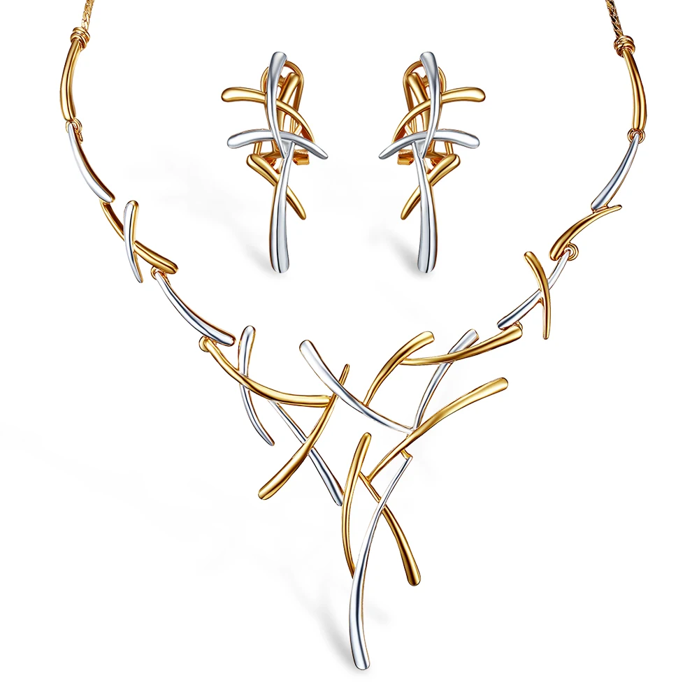 YEEVAA Necklace and Earrings Jewelry Set for Women Two Tone Branch