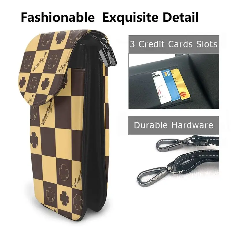 Plaid Checkered Leather Messenger Flip Phone Bag Travel Card Holder Key Case Ladies Messenger Bag Printed Storage Bag Wallet