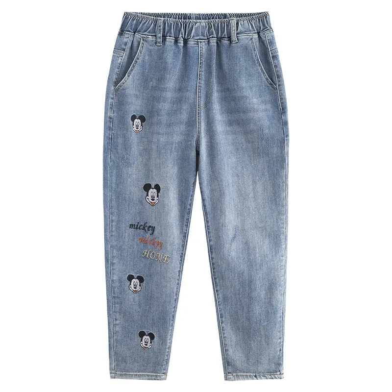 Potdemiel Cartoon Embroidery Harem Jeans Female 2024 New Eight Denim Pants Spring And Summer Show Skinny Cropped Pants Trousers