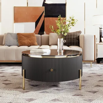 Modern Round Coffee Table with 2 Large Drawers Storage Accent Table(31.5'') 1