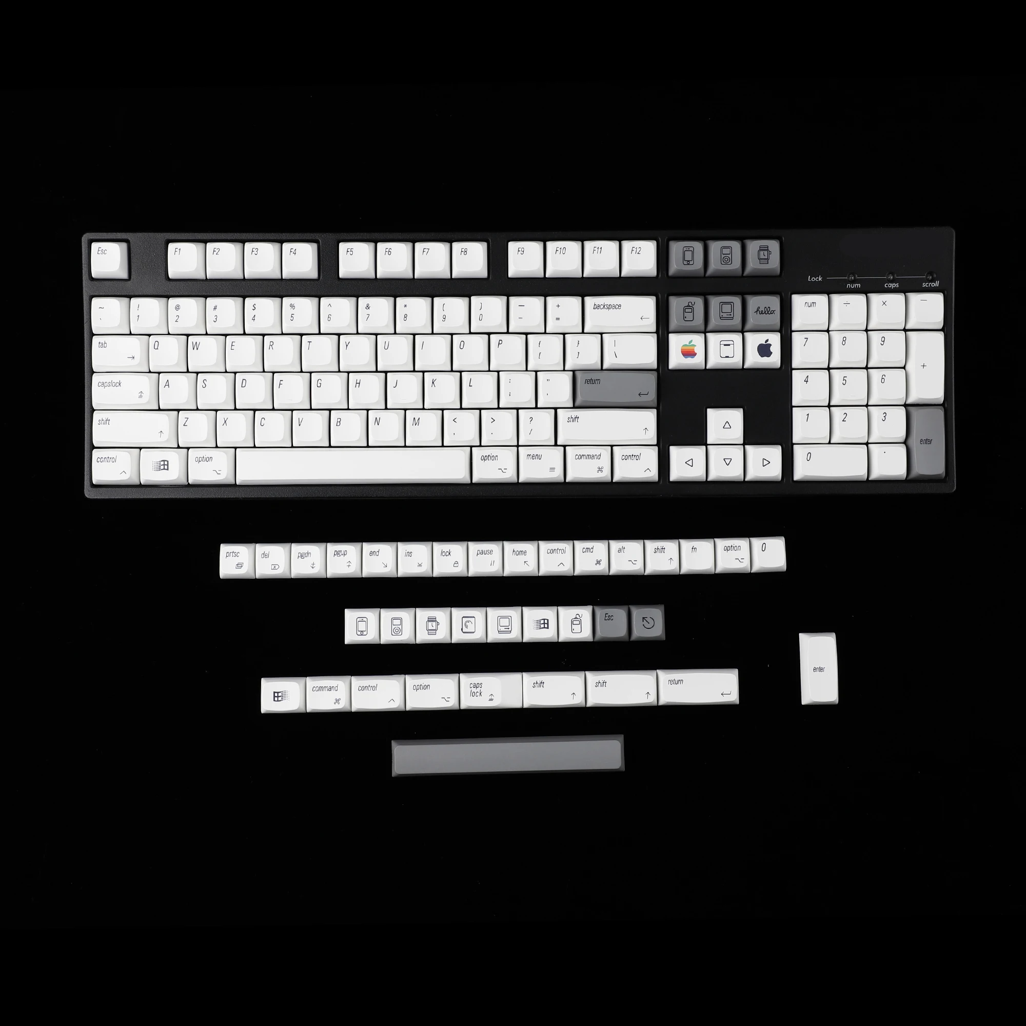 Ymdk-mac Keycaps para 104 Tkl 60 96 84 68 64 Switches mx Perfil Xda v2 Gray e White Dye Sub Pbt 104 Tkl 60